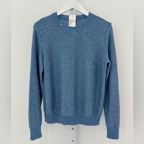 AKRIS CORNFLOWER LINEN BLEND SEQUIN SWEATER SIZE 12 NWTS! - Picture 3 of 17